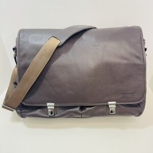 JACK GEORGES Messenger Bag Laptop Brown Leather Shoulder Strap